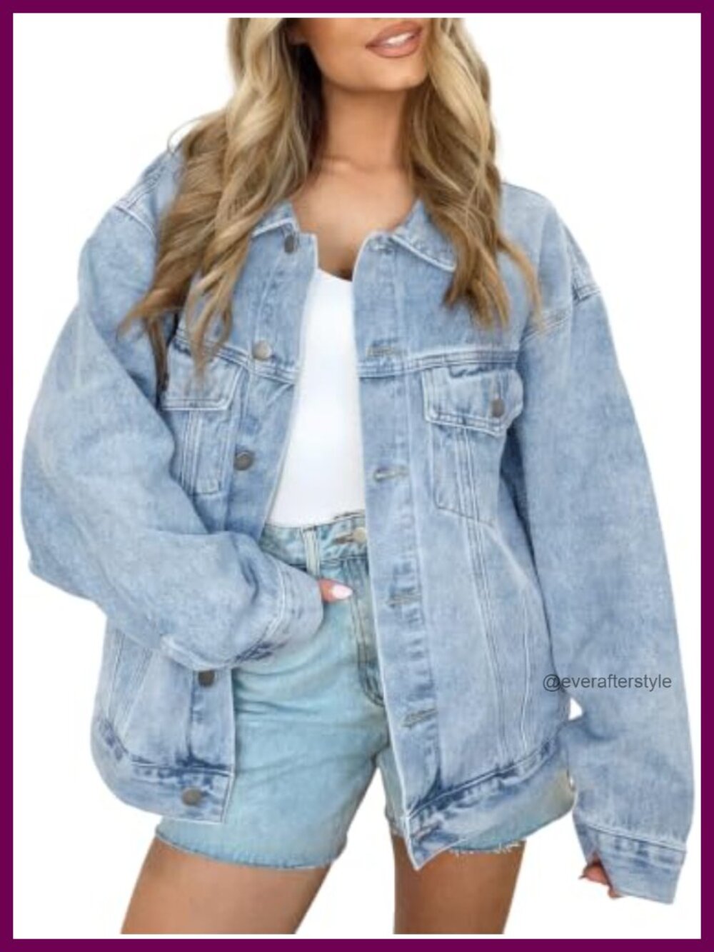 Oversized Button Down Denim Jacket Distressed Boyfriend Style